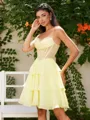 A-line Sweetheart Cascading Ruffles Short/Mini Chiffon Corset Homecoming Dress
