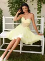 A-line Sweetheart Cascading Ruffles Short/Mini Chiffon Corset Homecoming Dress