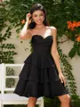 A-line Sweetheart Cascading Ruffles Short/Mini Chiffon Corset Homecoming Dress
