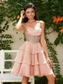 A-line Sweetheart Cascading Ruffles Short/Mini Chiffon Corset Homecoming Dress