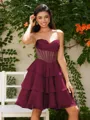 A-line Sweetheart Cascading Ruffles Short/Mini Chiffon Corset Homecoming Dress