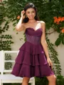 A-line Sweetheart Cascading Ruffles Short/Mini Chiffon Corset Homecoming Dress