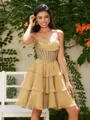 A-line Sweetheart Cascading Ruffles Short/Mini Chiffon Corset Homecoming Dress