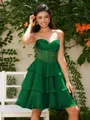 A-line Sweetheart Cascading Ruffles Short/Mini Chiffon Corset Homecoming Dress