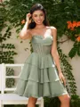 A-line Sweetheart Cascading Ruffles Short/Mini Chiffon Corset Homecoming Dress