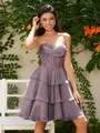 A-line Sweetheart Cascading Ruffles Short/Mini Chiffon Corset Homecoming Dress