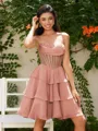 A-line Sweetheart Cascading Ruffles Short/Mini Chiffon Corset Homecoming Dress