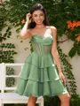 A-line Sweetheart Cascading Ruffles Short/Mini Chiffon Corset Homecoming Dress