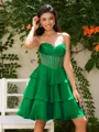 A-line Sweetheart Cascading Ruffles Short/Mini Chiffon Corset Homecoming Dress