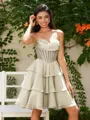 A-line Sweetheart Cascading Ruffles Short/Mini Chiffon Corset Homecoming Dress