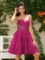 A-line Sweetheart Cascading Ruffles Short/Mini Chiffon Corset Homecoming Dress