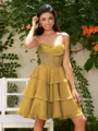 A-line Sweetheart Cascading Ruffles Short/Mini Chiffon Corset Homecoming Dress