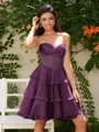 A-line Sweetheart Cascading Ruffles Short/Mini Chiffon Corset Homecoming Dress