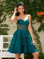 A-line Sweetheart Cascading Ruffles Short/Mini Chiffon Corset Homecoming Dress