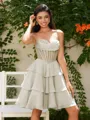 A-line Sweetheart Cascading Ruffles Short/Mini Chiffon Corset Homecoming Dress