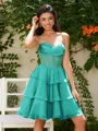 A-line Sweetheart Cascading Ruffles Short/Mini Chiffon Corset Homecoming Dress