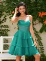 A-line Sweetheart Cascading Ruffles Short/Mini Chiffon Corset Homecoming Dress