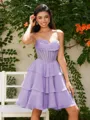 A-line Sweetheart Cascading Ruffles Short/Mini Chiffon Corset Homecoming Dress