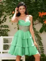 A-line Sweetheart Cascading Ruffles Short/Mini Chiffon Corset Homecoming Dress