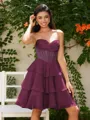 A-line Sweetheart Cascading Ruffles Short/Mini Chiffon Corset Homecoming Dress