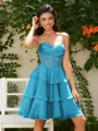 A-line Sweetheart Cascading Ruffles Short/Mini Chiffon Corset Homecoming Dress