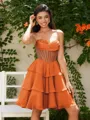 A-line Sweetheart Cascading Ruffles Short/Mini Chiffon Corset Homecoming Dress