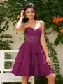 A-line Sweetheart Cascading Ruffles Short/Mini Chiffon Corset Homecoming Dress