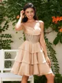 A-line Sweetheart Cascading Ruffles Short/Mini Chiffon Corset Homecoming Dress