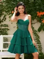 A-line Sweetheart Cascading Ruffles Short/Mini Chiffon Corset Homecoming Dress