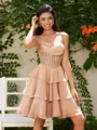 A-line Sweetheart Cascading Ruffles Short/Mini Chiffon Corset Homecoming Dress