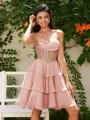 A-line Sweetheart Cascading Ruffles Short/Mini Chiffon Corset Homecoming Dress