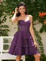 A-line Sweetheart Cascading Ruffles Short/Mini Chiffon Corset Homecoming Dress