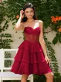 A-line Sweetheart Cascading Ruffles Short/Mini Chiffon Corset Homecoming Dress