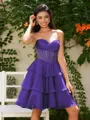 A-line Sweetheart Cascading Ruffles Short/Mini Chiffon Corset Homecoming Dress