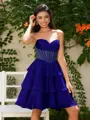 A-line Sweetheart Cascading Ruffles Short/Mini Chiffon Corset Homecoming Dress