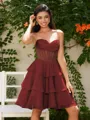 A-line Sweetheart Cascading Ruffles Short/Mini Chiffon Corset Homecoming Dress