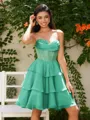 A-line Sweetheart Cascading Ruffles Short/Mini Chiffon Corset Homecoming Dress