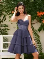A-line Sweetheart Cascading Ruffles Short/Mini Chiffon Corset Homecoming Dress