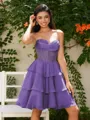 A-line Sweetheart Cascading Ruffles Short/Mini Chiffon Corset Homecoming Dress