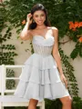 A-line Sweetheart Cascading Ruffles Short/Mini Chiffon Corset Homecoming Dress