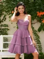 A-line Sweetheart Cascading Ruffles Short/Mini Chiffon Corset Homecoming Dress