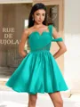 Ball-Gown One-Shoulder Pleated Short/Mini Satin Corset Homecoming Dress