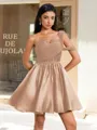 Ball-Gown One-Shoulder Pleated Short/Mini Satin Corset Homecoming Dress