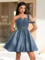 Ball-Gown One-Shoulder Pleated Short/Mini Satin Corset Homecoming Dress