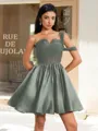 Ball-Gown One-Shoulder Pleated Short/Mini Satin Corset Homecoming Dress