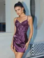 Sheath V-neck Appliques Lace Short/Mini Silk Like Satin Corset Homecoming Dress