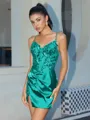 Sheath V-neck Appliques Lace Short/Mini Silk Like Satin Corset Homecoming Dress
