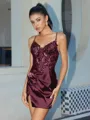 Sheath V-neck Appliques Lace Short/Mini Silk Like Satin Corset Homecoming Dress