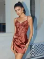 Sheath V-neck Appliques Lace Short/Mini Silk Like Satin Corset Homecoming Dress