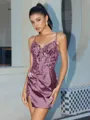 Sheath V-neck Appliques Lace Short/Mini Silk Like Satin Corset Homecoming Dress